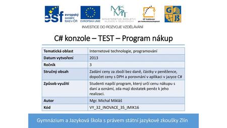 C# konzole – TEST – Program nákup