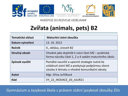 Zvířata (animals, pets) B2