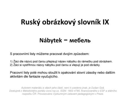 Ruský obrázkový slovník IX Nábytek − мебель