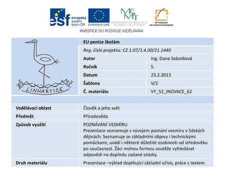 EU peníze školám Reg. číslo projektu: CZ.1.07/1.4.00/ Autor