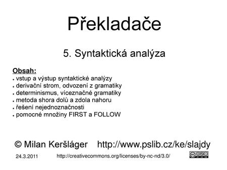 Překladače 5. Syntaktická analýza