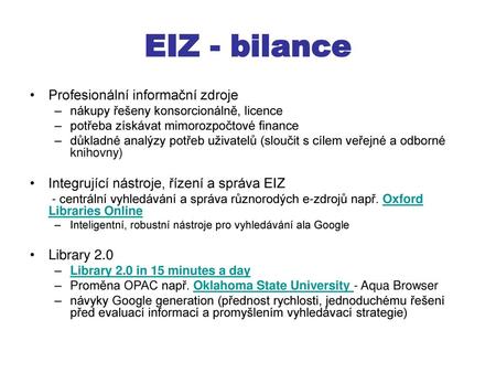 EIZ - bilance Profesionální informační zdroje