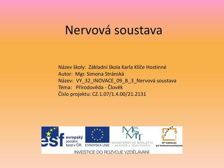 Nervová soustava Název školy: Základní škola Karla Klíče Hostinné