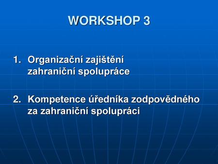 WORKSHOP 3 1. Organizační zajištění zahraniční spolupráce