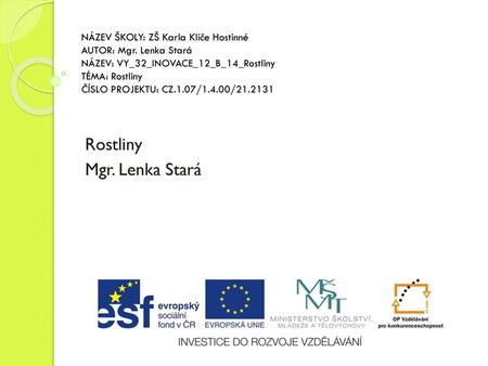 Rostliny Mgr. Lenka Stará