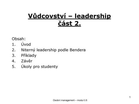 Vůdcovství – leadership část 2.