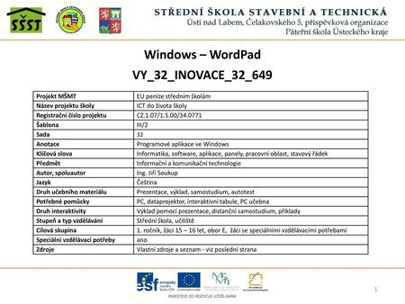 Windows – WordPad VY_32_INOVACE_32_649