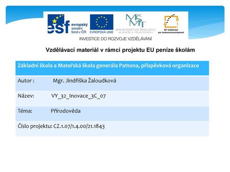 Vzdělávací materiál v rámci projektu EU peníze školám