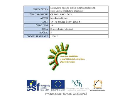 NÁZEV ŠKOLY: Masarykova základní škola a mateřská škola Melč, okres Opava, příspěvková organizace ČÍSLO PROJEKTU: CZ.1.07/1.4.00/21.2623 AUTOR: Mgr. Lenka.