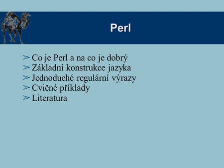 Perl Co je Perl a na co je dobrý Základní konstrukce jazyka