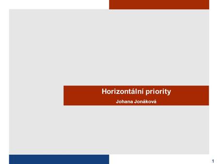 Horizontální priority Johana Jonáková 1. 2 Manuál horizontálních priorit OBSAH metodická pomůcka legislativa, relevance 4 priority schválení 14. 07. 2004.