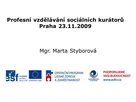Profesní vzdělávání sociálních kurátorů Praha 23.11.2009 Mgr. Marta Styborová.