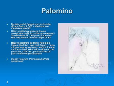 2 Palomino  Sociální podnik Palomino je nová služba zřízená Diakonií ČCE – střediskem ve Valašském Meziříčí.  Cílem sociálního podniku je, kromě poskytování.