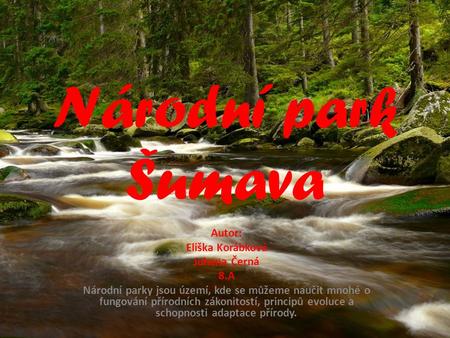 Národní park Šumava Autor: Eliška Korábková Johana Černá 8.A