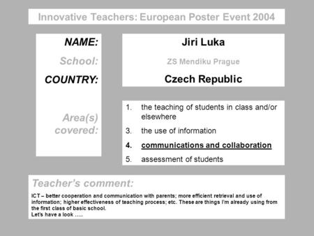 Innovative Teachers: European Poster Event 2004