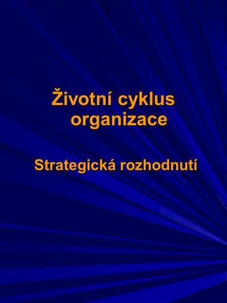 Životní cyklus organizace Strategická rozhodnutí Strategická rozhodnutí.