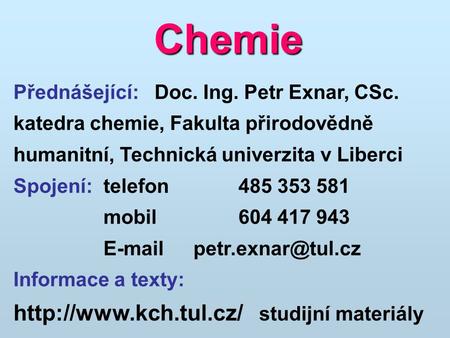 Chemie  studijní materiály
