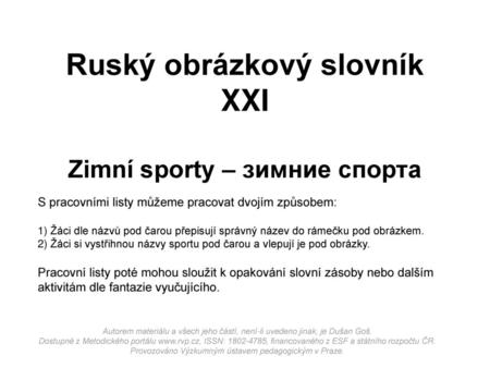 Ruský obrázkový slovník XXI Zimní sporty – зимние спорта