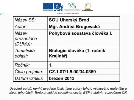 Název prezentace (DUMu): Pohybová soustava člověka I.