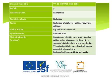 Označení materiálu: VY_32_INOVACE_EKO_1184 Ročník: 3. Vzdělávací obor: