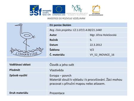 Člověk a jeho svět Vlastivěda Evropa – povrch