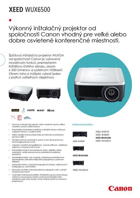 Výkonný inštalačný projektor od spoločnosti Canon vhodný pre veľké alebo dobre osvietené konferenčné miestnosti. Špičkový inštalačný projektor WUXGA od.