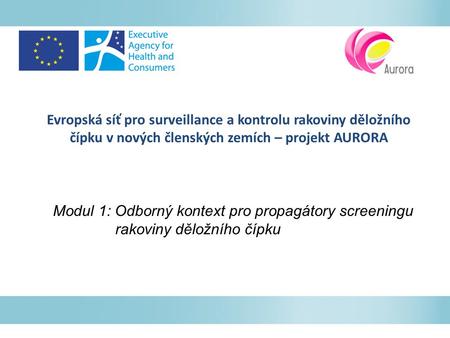 Evropská síť pro surveillance a kontrolu rakoviny děložního čípku v nových členských zemích – projekt AURORA Modul 1: Odborný kontext pro propagátory screeningu.