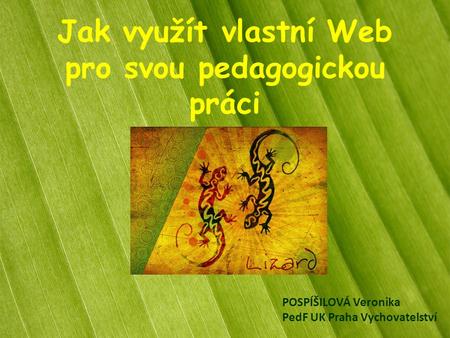 Jak využít vlastní Web pro svou pedagogickou práci POSPÍŠILOVÁ Veronika PedF UK Praha Vychovatelství.