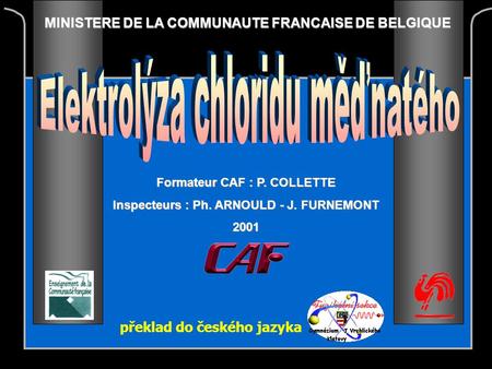 MINISTERE DE LA COMMUNAUTE FRANCAISE DE BELGIQUE Formateur CAF : P. COLLETTE Inspecteurs : Ph. ARNOULD - J. FURNEMONT 2001 překlad do českého jazyka.