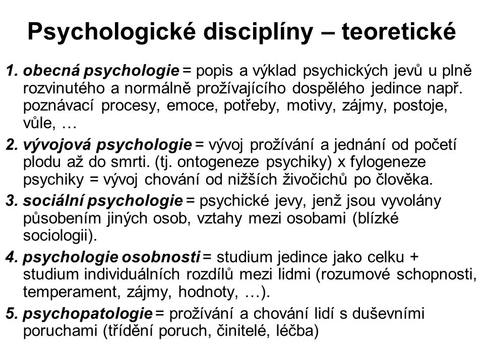 Psychologické disciplíny – teoretické