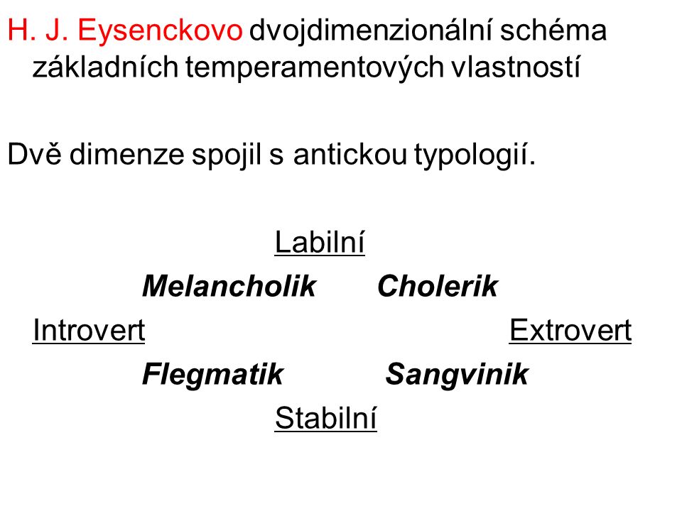 H. J. Eysenckovo dvojdimenzionální schéma základních temperamentových vlastností