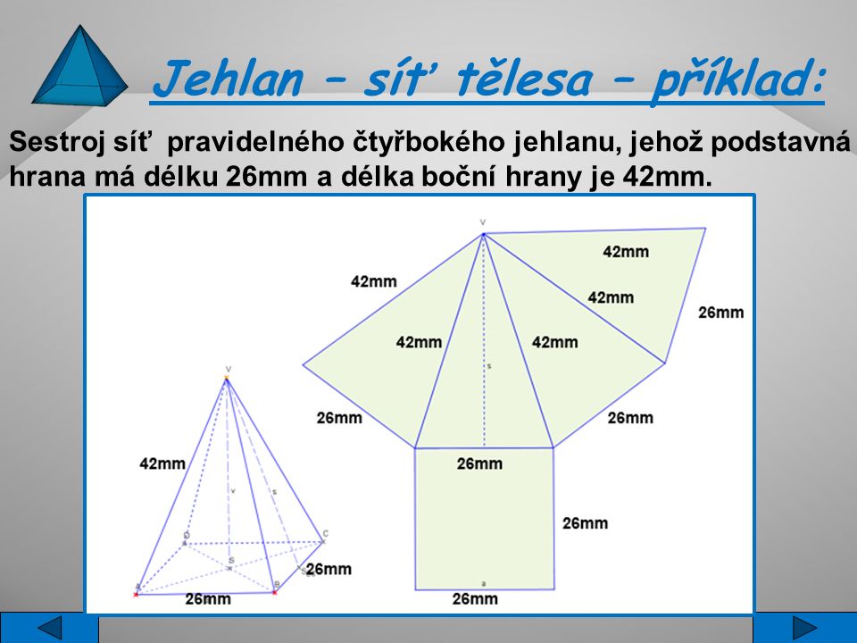 Jehlan – síť tělesa – příklad: