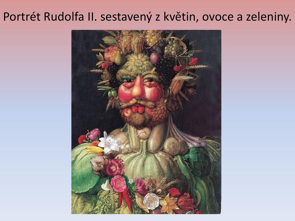 Portrét Rudolfa II. sestavený z květin, ovoce a zeleniny.
