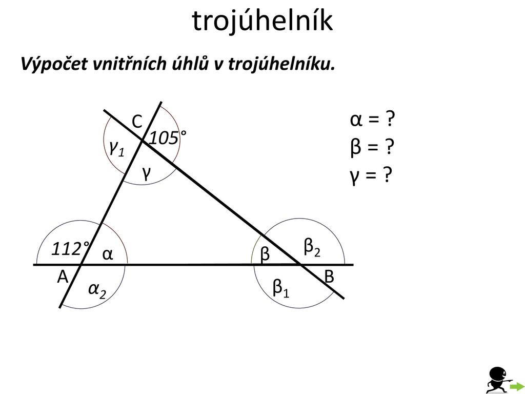 trojúhelník α = β = γ = Výpočet vnitřních úhlů v trojúhelníku. C