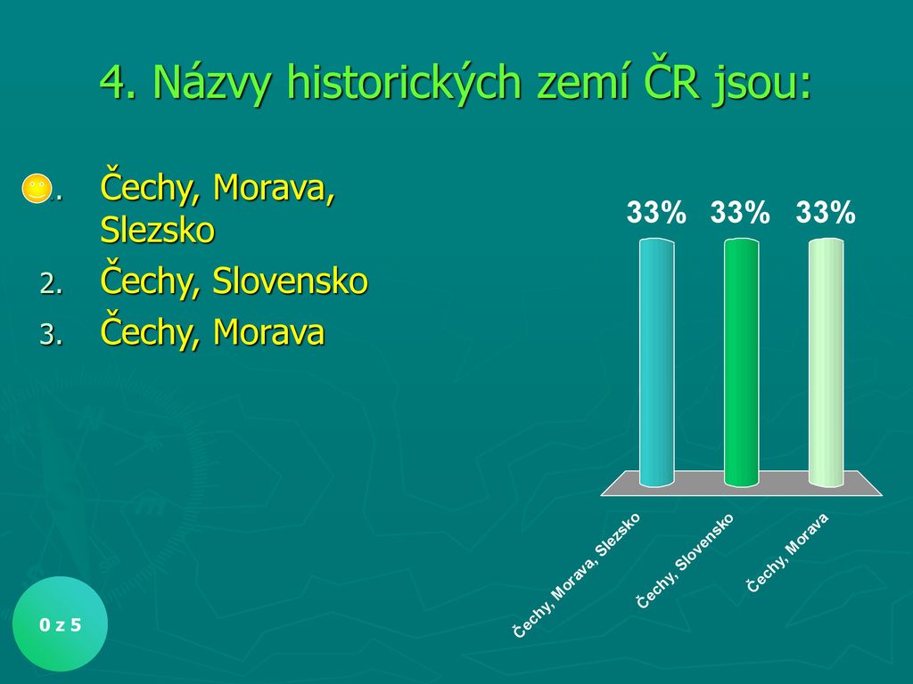 4. Názvy historických zemí ČR jsou:
