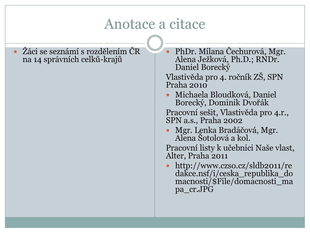 Anotace a citace Žáci se seznámí s rozdělením ČR na 14 správních celků-krajů.