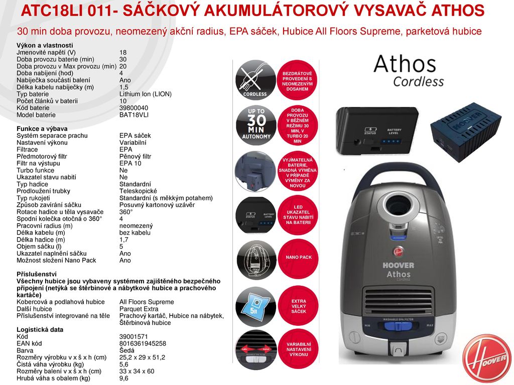 ATC18LI 011 SÁČKOVÝ akumulátorový vysavač ATHOS ppt stáhnout