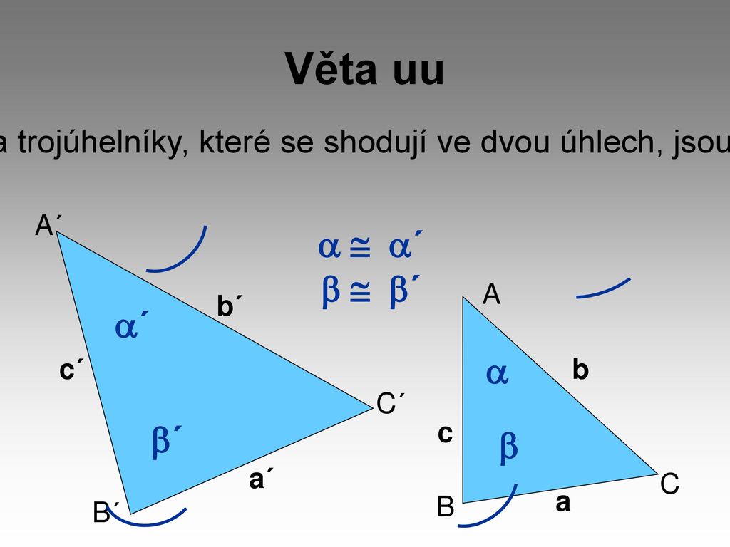Každé dva trojúhelníky, které se shodují ve dvou úhlech, jsou podobné.