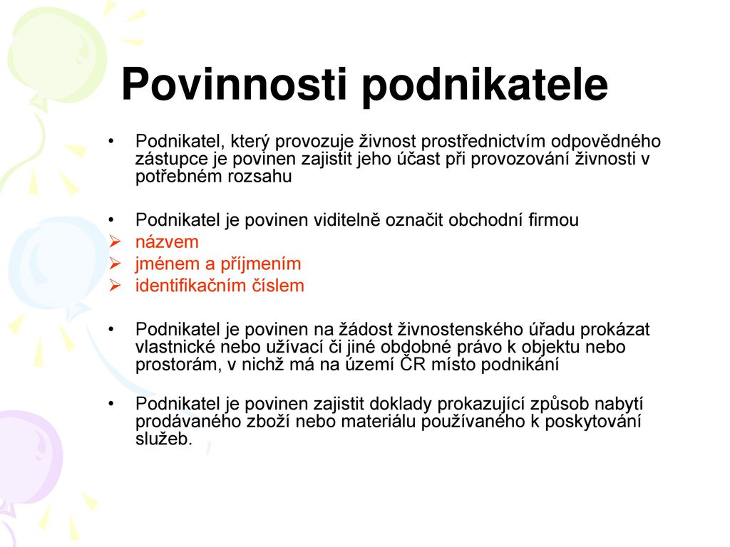 Jaké jsou povinnosti podnikatele?