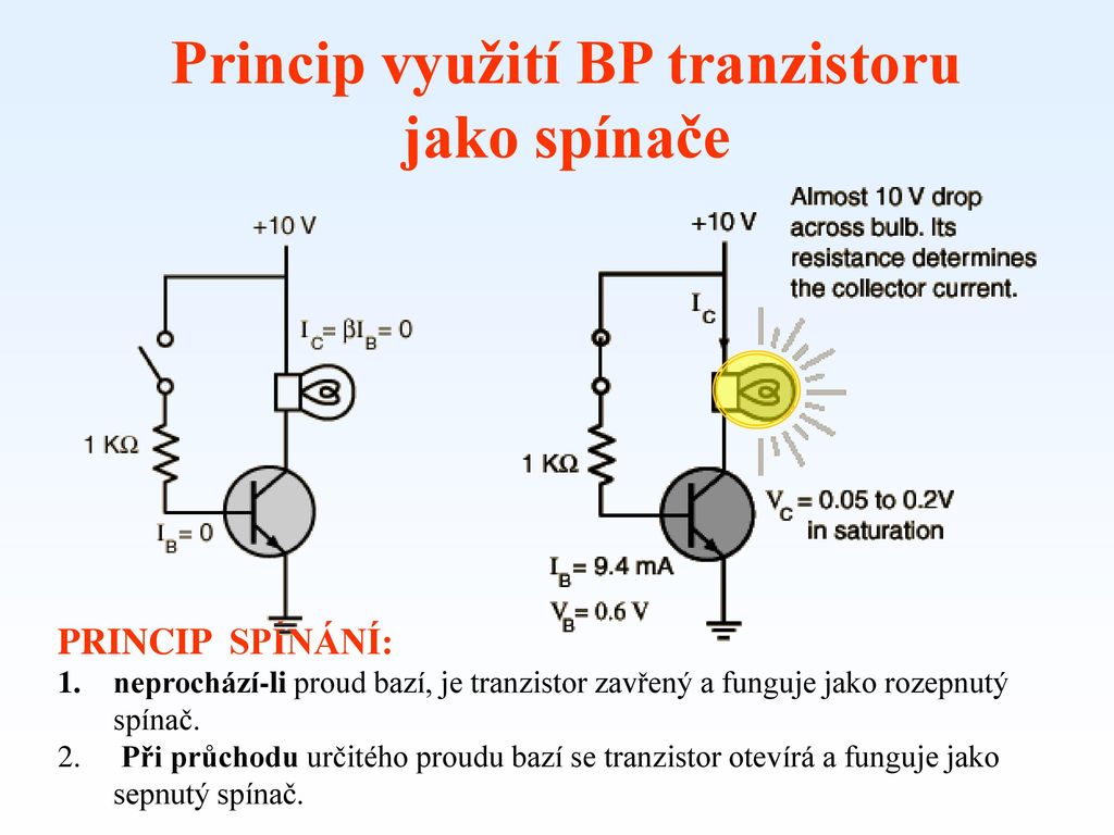 Princip využití BP tranzistoru jako spínače
