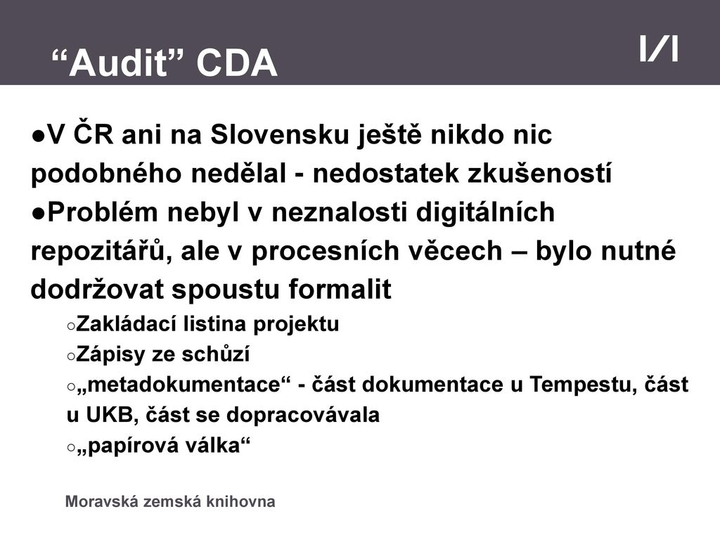 Audit CDA V ČR ani na Slovensku ještě nikdo nic podobného nedělal - nedostatek zkušeností.