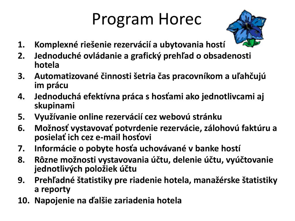 Program Horec Komplexné riešenie rezervácií a ubytovania hostí