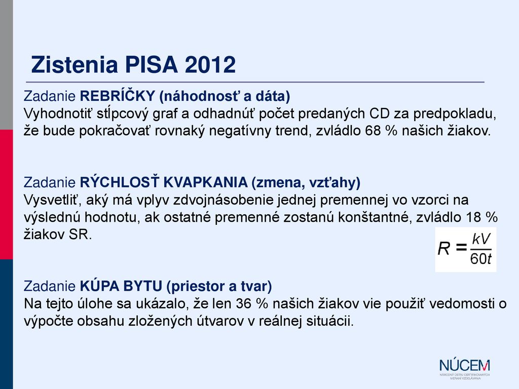 Zistenia PISA 2012 Zadanie REBRÍČKY (náhodnosť a dáta)