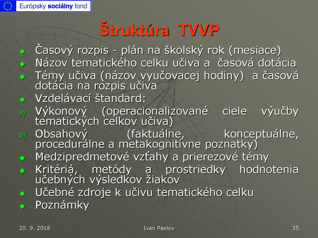 Štruktúra TVVP Časový rozpis - plán na školský rok (mesiace)