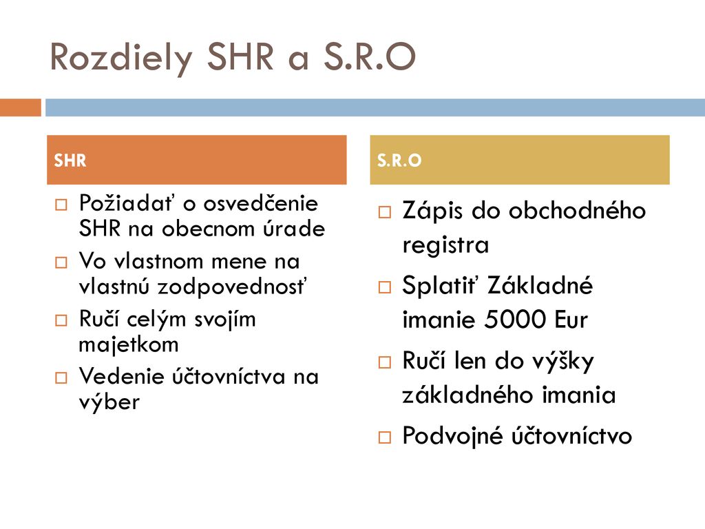 Rozdiely SHR a S.R.O Zápis do obchodného registra