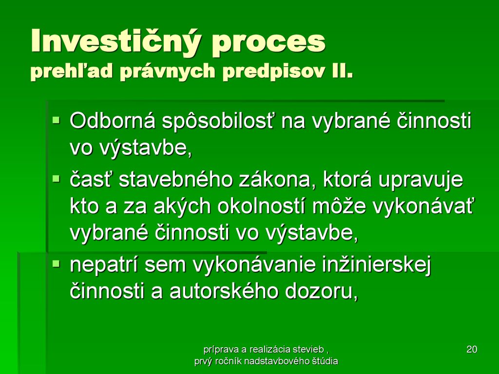 Investičný proces prehľad právnych predpisov II.