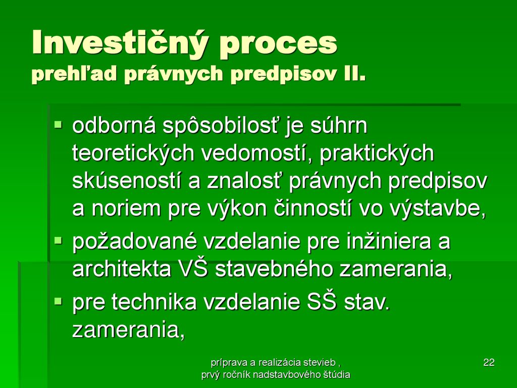 Investičný proces prehľad právnych predpisov II.