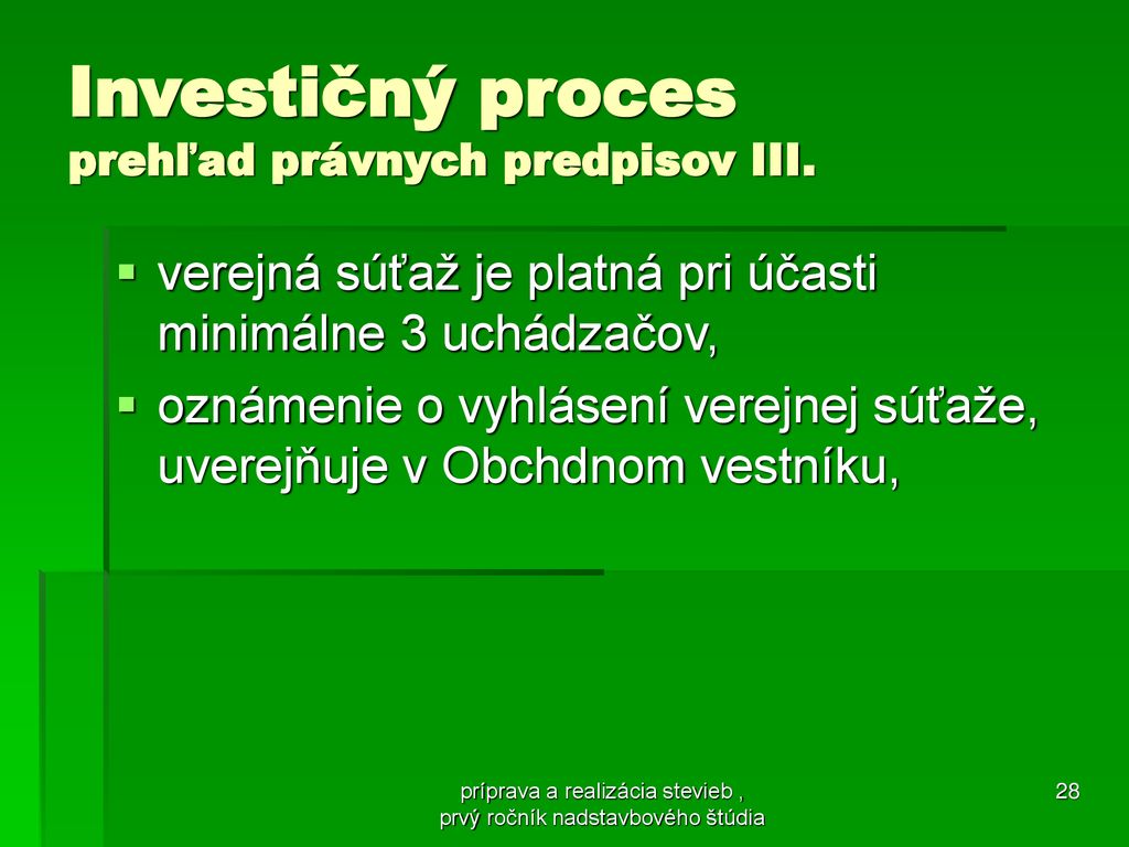 Investičný proces prehľad právnych predpisov III.