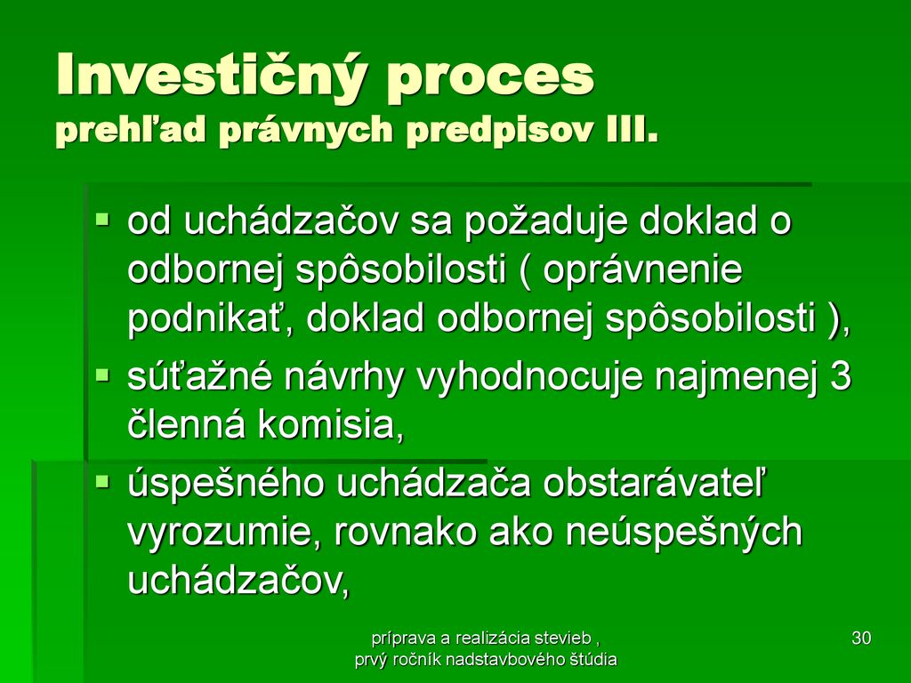 Investičný proces prehľad právnych predpisov III.