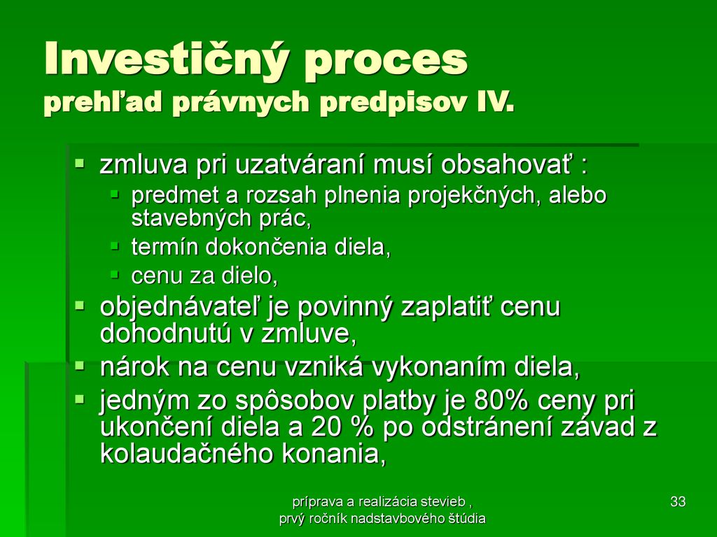 Investičný proces prehľad právnych predpisov IV.